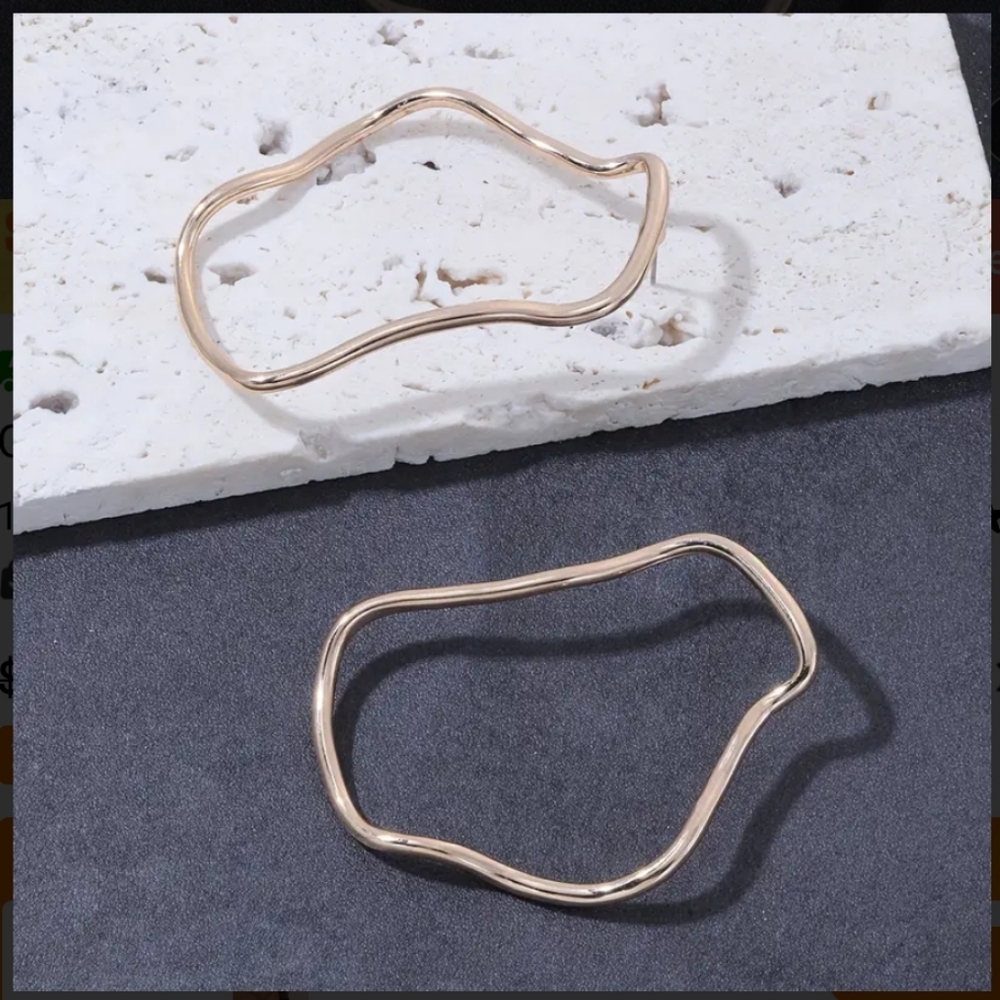Gold Abstract Hoop Earrings (Also Available In Silver) - Picture 3 of 8